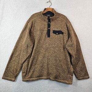 Eddie Bauer Mens 2XL Brown Marl Sweater Fleece Snap Mock Neck Pullover Jacket